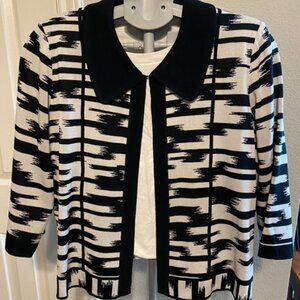 Ming Wang Black & White Brushstroke Cardigan Jacket – Size XL